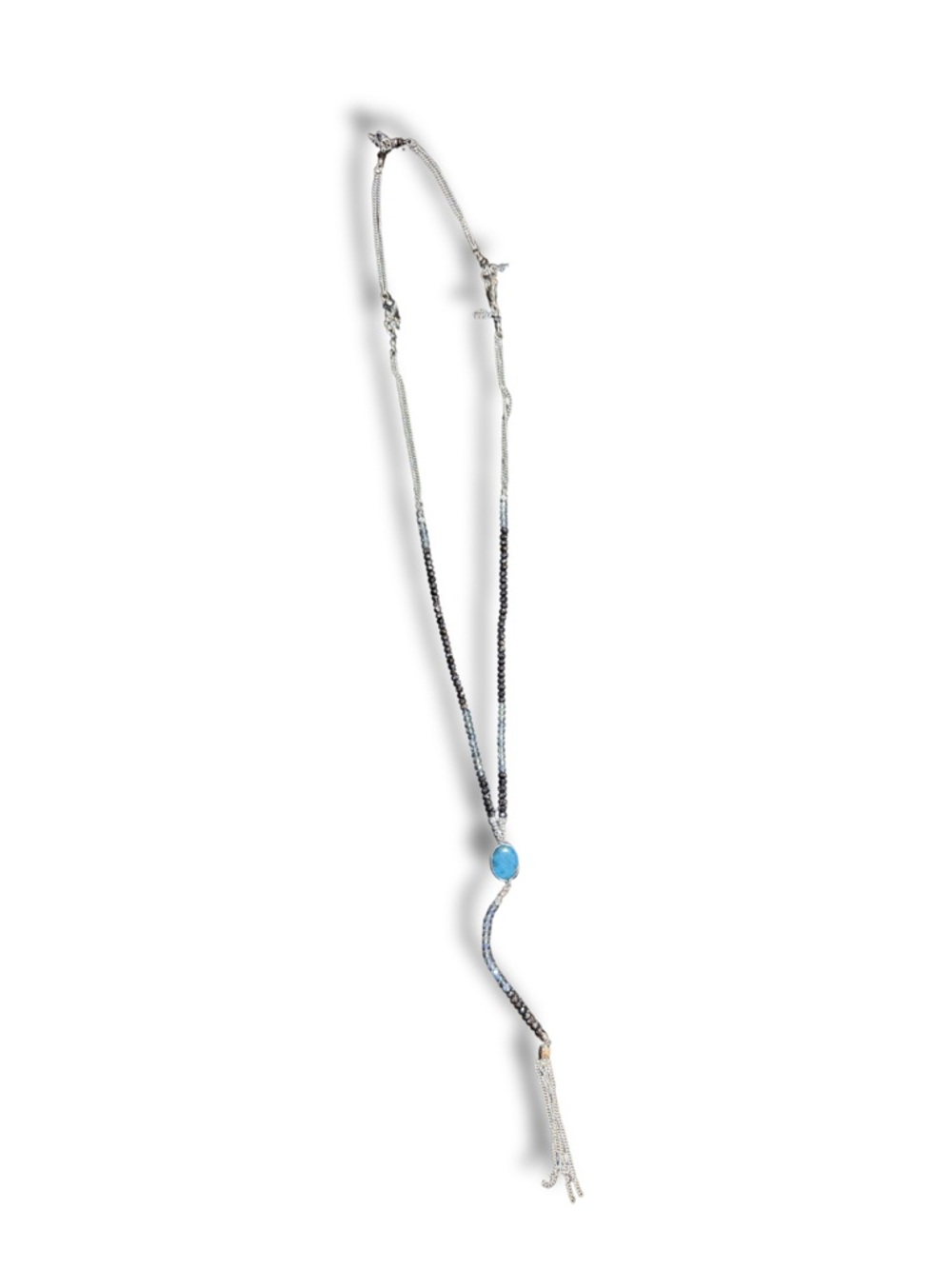 Silver-tone Lariat Necklace with Blue Stone Pendant